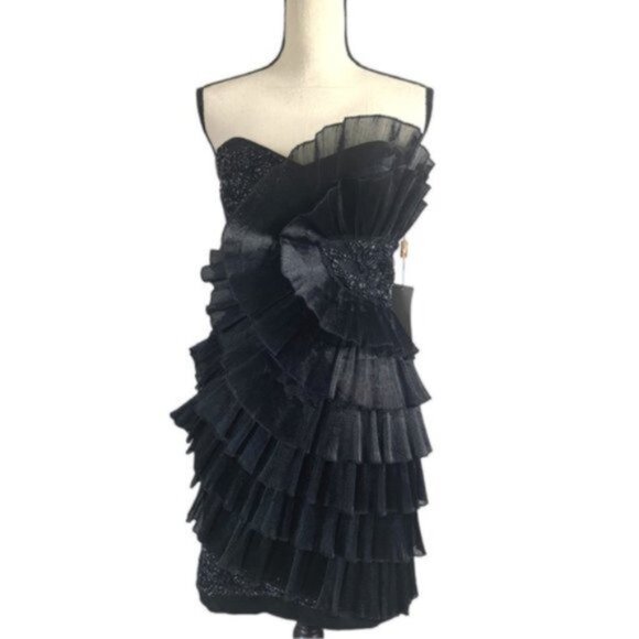 NWT Milano Black Tiered Mini Cocktail Dress - Picture 3 of 14
